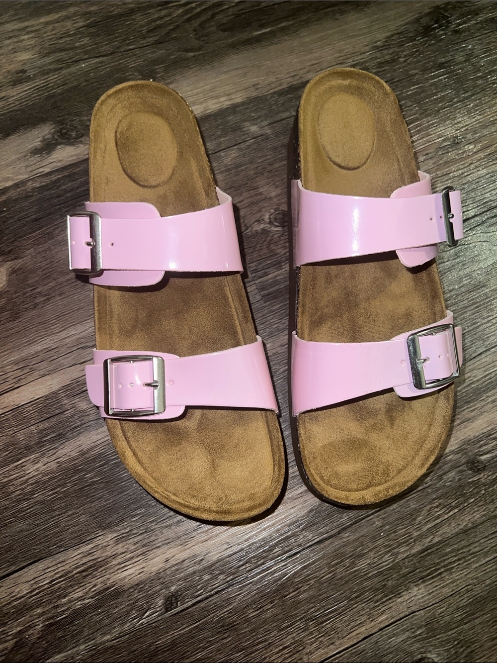 Source Unknown Glossy Light Pink Double Strap Slide Sandals